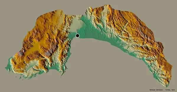 Forma Antalya Provincia Turquía Con Capital Aislada Sobre Fondo Color — Foto de Stock