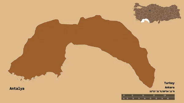 Forma Antalya Provincia Turquía Con Capital Aislada Sobre Fondo Sólido —  Fotos de Stock