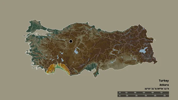 Forma Desolata Della Turchia Con Sua Capitale Principale Divisione Regionale — Foto Stock