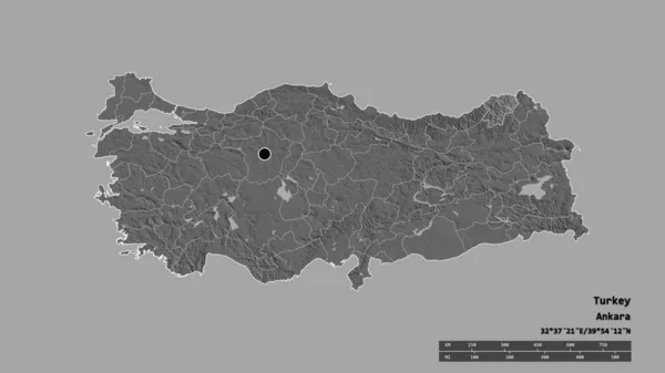 Forma Dessaturada Turquia Com Sua Capital Principal Divisão Regional Área — Fotografia de Stock