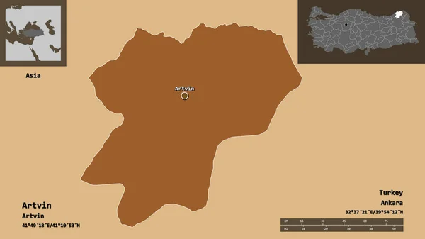 Forma Artvin Provincia Turquía Capital Escala Distancia Vistas Previas Etiquetas — Foto de Stock