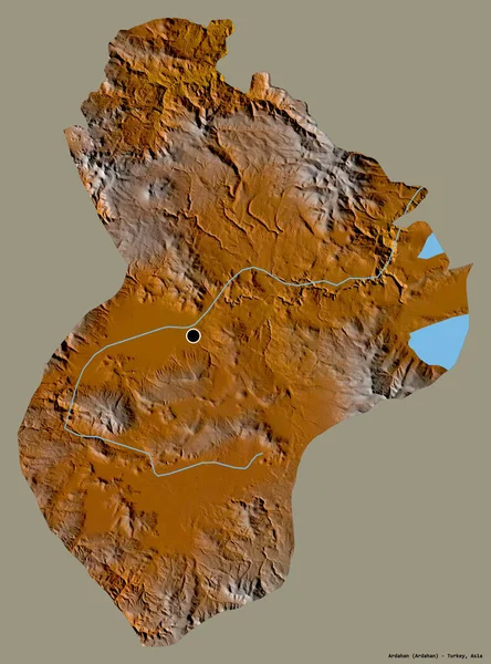 Forma Ardahan Provincia Turquía Con Capital Aislada Sobre Fondo Color — Foto de Stock