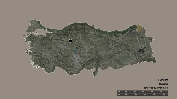 Zdesperowany Kształt Turcji Stolicą Głównym Oddziałem Regionalnym Oddzielonym Obszarem Ardahan — Zdjęcie stockowe