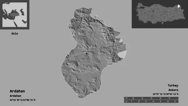 Gestalt Von Ardahan Provinz Der Türkei Und Seiner Hauptstadt Entfernungsskala — Stockfoto