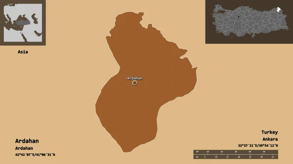 Forma Ardahan Provincia Turquía Capital Escala Distancia Vistas Previas Etiquetas — Foto de Stock