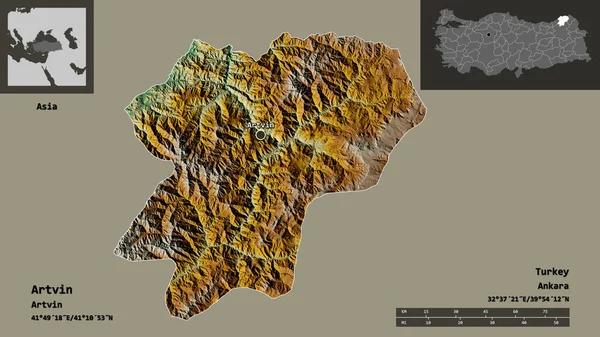 Forma Artvin Província Turquia Sua Capital Escala Distância Previews Rótulos — Fotografia de Stock