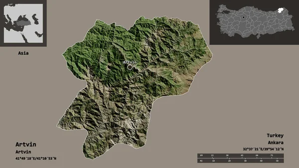 Forma Artvin Provincia Turquía Capital Escala Distancia Vistas Previas Etiquetas — Foto de Stock