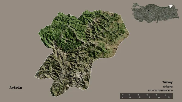 Forma Artvin Provincia Turquía Con Capital Aislada Sobre Fondo Sólido —  Fotos de Stock