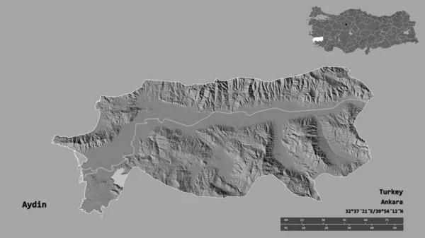 Forme Aydin Province Turquie Avec Capitale Isolée Sur Fond Solide — Photo