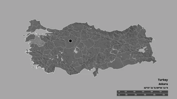 Forma Dessaturada Turquia Com Sua Capital Principal Divisão Regional Área — Fotografia de Stock