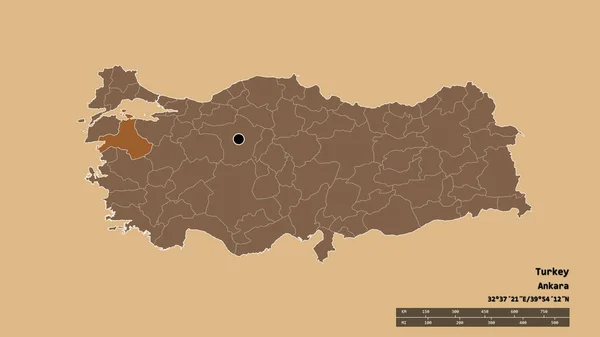 土耳其以首都 主要区域分部和分离的巴里基耶尔地区为首都的绝望状态 图形纹理的组成 3D渲染 — 图库照片