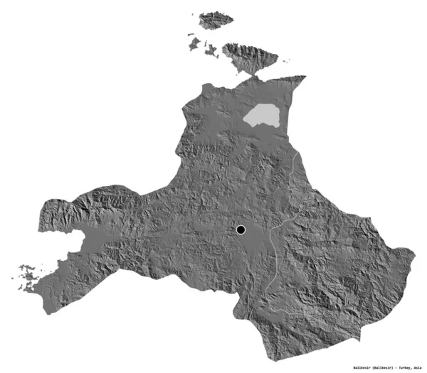 Форма Баликесира Провинции Турции Столицей Изолированной Белом Фоне Карта Рельефа — стоковое фото