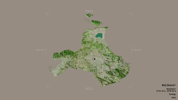 土耳其的Balikesir地区 在一个地理参照框的坚实背景下被隔离 卫星图像 3D渲染 — 图库照片