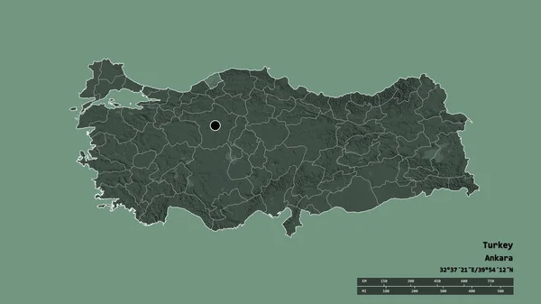Desaturerad Form Turkiet Med Dess Huvudstad Huvudsakliga Regionala Uppdelning Och — Stockfoto