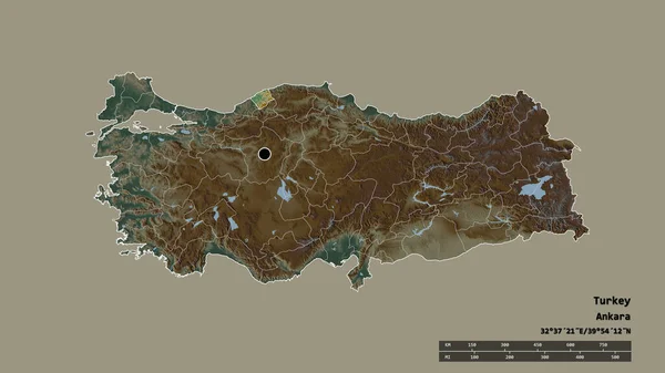 土耳其以首都 主要区域分部和分离的Bartn地区为首都的专制形态 地形浮雕图 3D渲染 — 图库照片