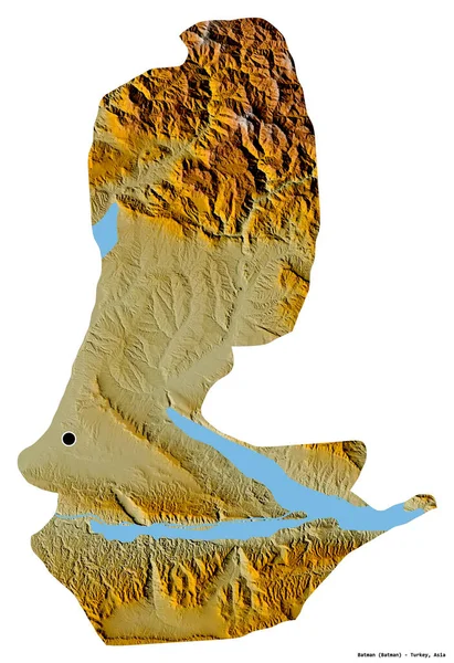 土耳其省蝙蝠侠的形体 其首都被白色背景隔离 地形浮雕图 3D渲染 — 图库照片