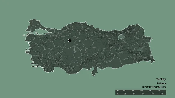 Desaturerad Form Turkiet Med Dess Huvudstad Huvudsakliga Regionala Indelning Och — Stockfoto