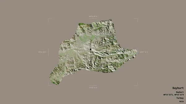 土耳其Bayburt地区 在一个地理参考方块中 背景坚实 与世隔绝 卫星图像 3D渲染 — 图库照片