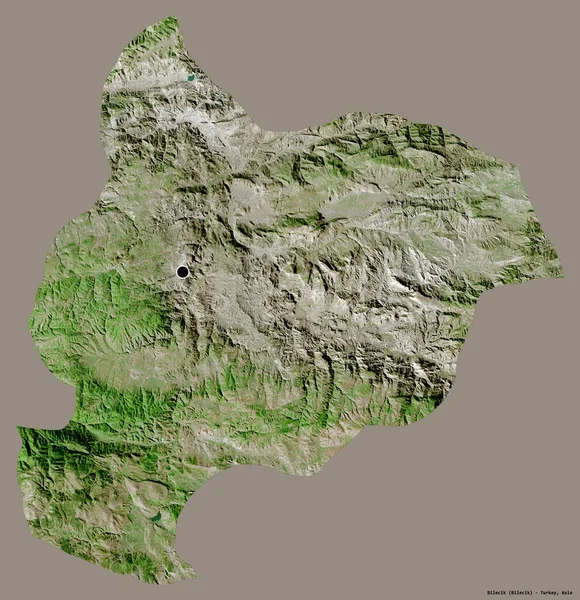 トルコの州 ビレキクの形は その首都をしっかりとした色の背景に隔離しています 衛星画像 3Dレンダリング — ストック写真