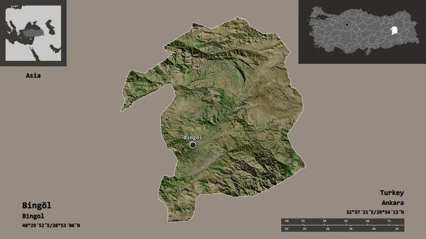 ビンゴルの形 トルコの州 およびその首都 距離スケール プレビューおよびラベル 衛星画像 3Dレンダリング — ストック写真