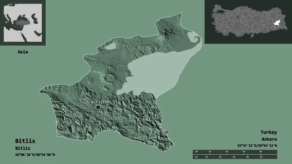 Shape Bitlis Province Turkey Its Capital Distance Scale Previews Labels — Stock Photo, Image