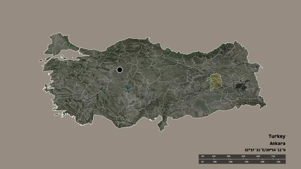 主要な地域部門と分離ビンゴル地域とトルコの荒廃した形状 ラベル 衛星画像 3Dレンダリング — ストック写真