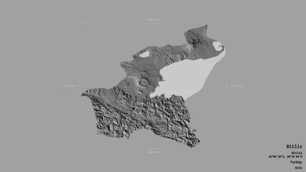 土耳其比利斯的一个地区 在一个地理参照框的坚实背景下被隔离 Bilevel高程图 3D渲染 — 图库照片