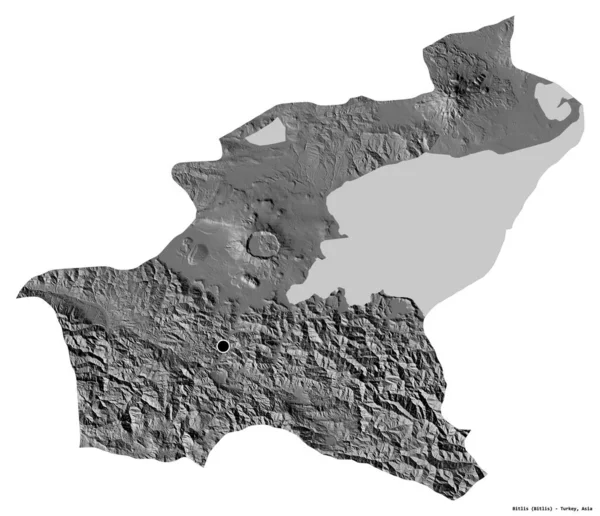 トルコの州であるBitlisの形で 首都は白い背景に孤立しています 標高マップ 3Dレンダリング — ストック写真