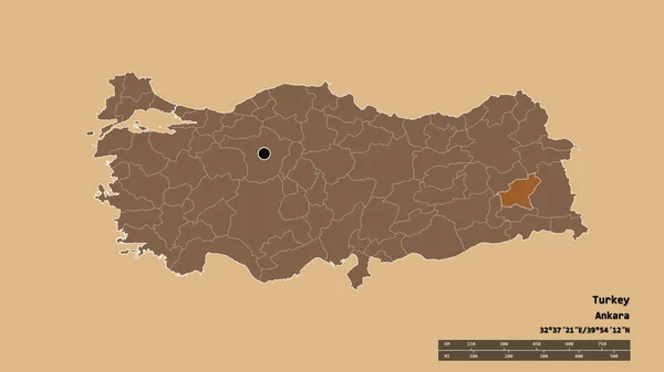 Forma Dessaturada Turquia Com Sua Capital Principal Divisão Regional Área — Fotografia de Stock