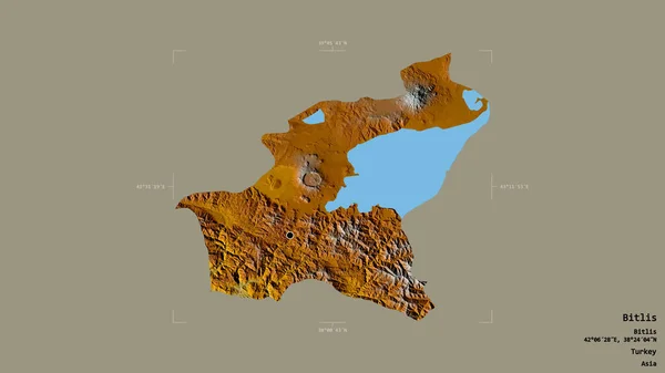 トルコの州であるBitlisの地域は 洗練された境界ボックス内の強固な背景に隔離されています ラベル 地形図 3Dレンダリング — ストック写真