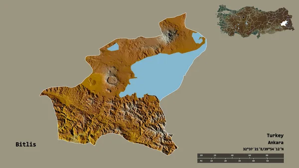 Gestalt Von Bitlis Provinz Der Türkei Mit Seiner Hauptstadt Isoliert — Stockfoto