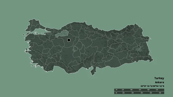 主要な地域部門と分離されたボル地域とトルコの荒廃した形 ラベル 色の標高マップ 3Dレンダリング — ストック写真