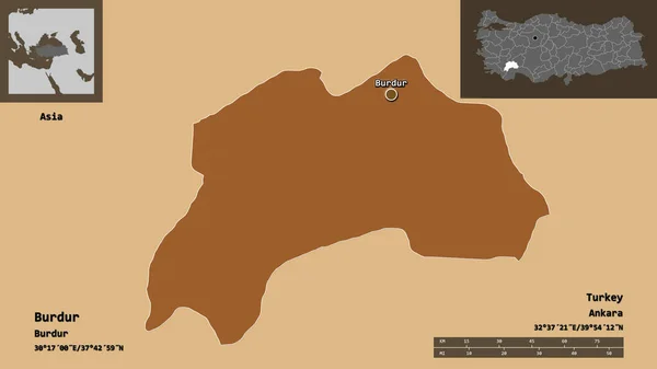 Forma Burdur Provincia Turquía Capital Escala Distancia Vistas Previas Etiquetas — Foto de Stock