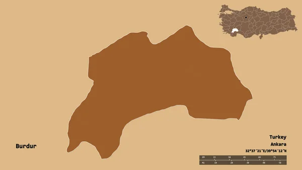Форма Бурдур Провінція Туреччина Столицею Ізольованою Твердому Тлі Масштаб Відстаней — стокове фото