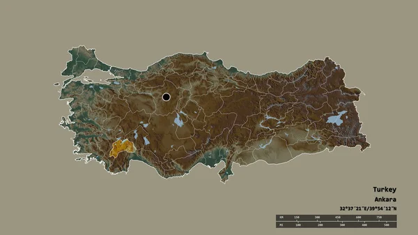Обесцвеченная Форма Турции Столицей Главным Региональным Разделением Отделенной Бурдурской Областью — стоковое фото