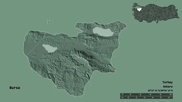 Gestalt Von Bursa Provinz Der Türkei Mit Seiner Hauptstadt Isoliert — Stockfoto