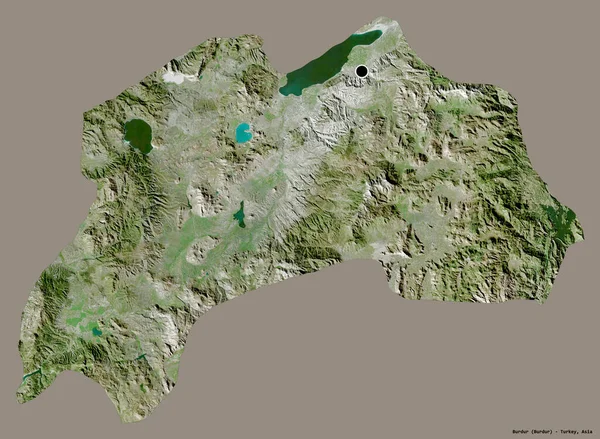 トルコの州 ブルドゥールの形 その首都はしっかりとした色の背景に隔離されています 衛星画像 3Dレンダリング — ストック写真