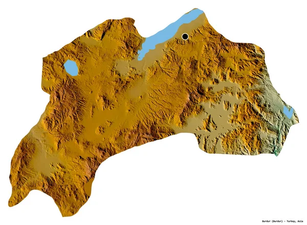 Forma Burdur Provincia Turquía Con Capital Aislada Sobre Fondo Blanco —  Fotos de Stock