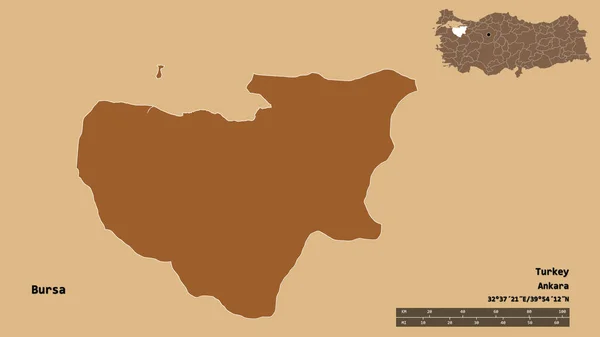 Forma Bursa Provincia Turquía Con Capital Aislada Sobre Fondo Sólido —  Fotos de Stock
