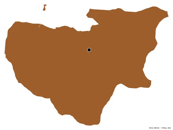 土耳其布尔萨省的形状 其首都被白色背景隔离 图形纹理的组成 3D渲染 — 图库照片