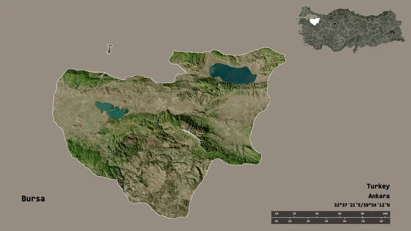 Forma Bursa Provincia Turchia Con Sua Capitale Isolata Uno Sfondo — Foto Stock