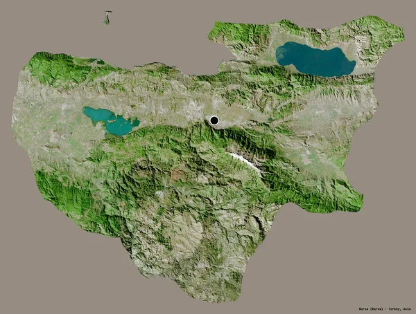 Forme Bursa Province Turquie Avec Capitale Isolée Sur Fond Couleur — Photo