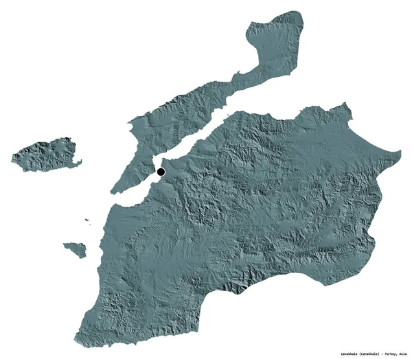Форма Чанаккале Провинция Турции Столицей Изолированной Белом Фоне Цветная Карта — стоковое фото