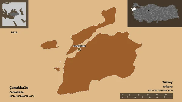 Form Von Canakkale Provinz Der Türkei Und Seiner Hauptstadt Entfernungsskala — Stockfoto