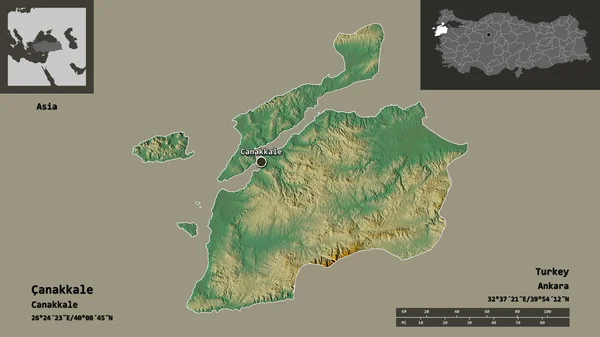 Forma Canakkale Provincia Turquía Capital Escala Distancia Vistas Previas Etiquetas — Foto de Stock