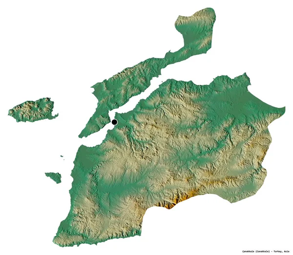 トルコの州 カナッカレの形で その首都は白い背景に隔離されています 地形図 3Dレンダリング — ストック写真