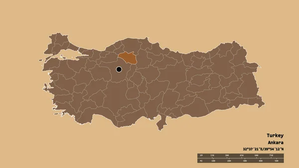 主要な地域部門と分離されたカンキリ地域とトルコの荒廃した形 ラベル パターン化されたテクスチャの構成 3Dレンダリング — ストック写真