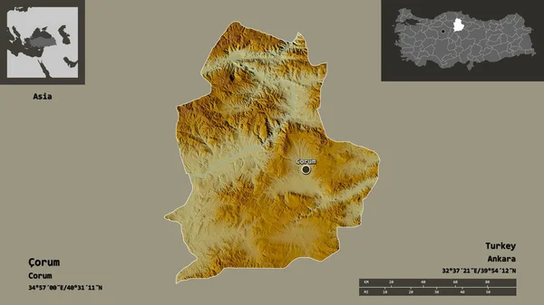 Forma Corum Provincia Della Turchia Sua Capitale Scala Distanza Anteprime — Foto Stock