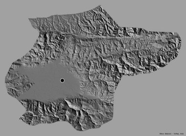 Türkiye 'nin Duzce ilinin başkenti, koyu renk arka planda izole edilmiş. Çift seviyeli yükseklik haritası. 3B görüntüleme