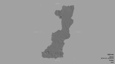 Türkiye 'nin Edirne ilçesi bir sınır kutusunda sağlam bir zemin üzerinde izole edilmiş durumda. Etiketler. Çift seviyeli yükseklik haritası. 3B görüntüleme